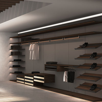 Sliding Door Master Walk In Closet Furniture gỗ nhôm với đèn LED tuyến tính